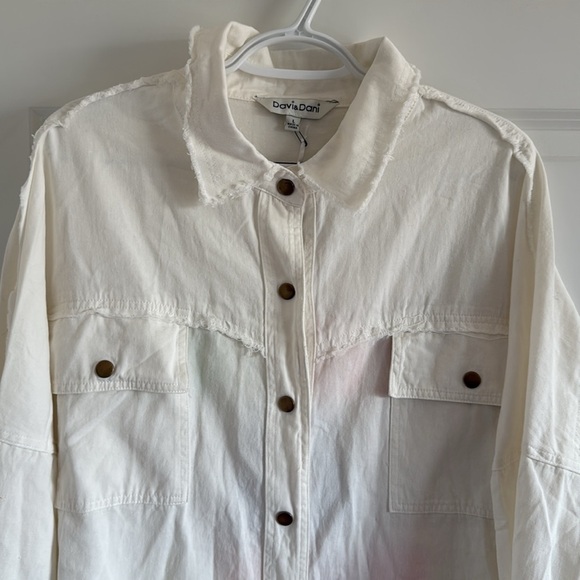 NWT Davi & Dani Rock & Roll Fringe Hem Snap Button Down Shirt Jacket Shacket Lar - Picture 3 of 9